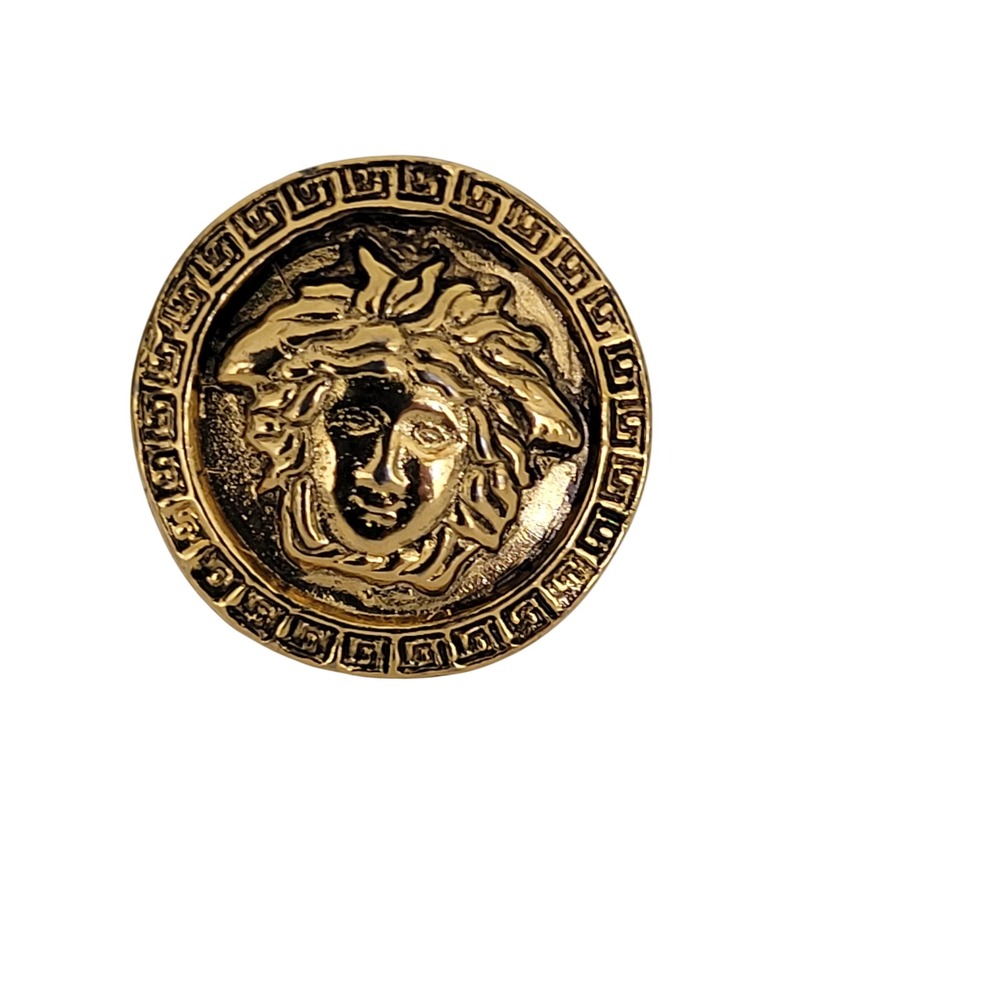 Versace Medusa Head Gold Tone Greek Key Lapel Pin Tie Tack Vintage Accessory